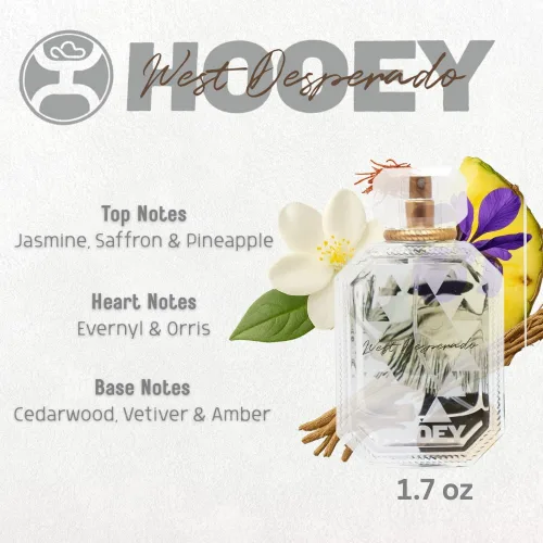Vista 5 de HOOEY West Desperado Perfume para mujer, perfume cítrico de larga duración para mujeres con notas de jazmín, azafrán, madera de cedro, ámbar y más