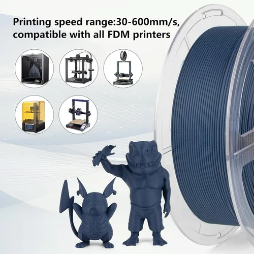 Vista 6 de Filamento de PLA mate Plus de 1,75 mm, filamento para impresora 3D de alta velocidad de 30-600 mm/s, acabado mate suave, filamento de PLA+ azul 1 kg