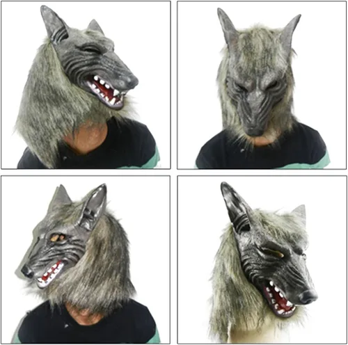 Vista 2 de Odowalker Disfraz de hombre lobo de Halloween con garras de lobo y máscara para la cabeza, Gris