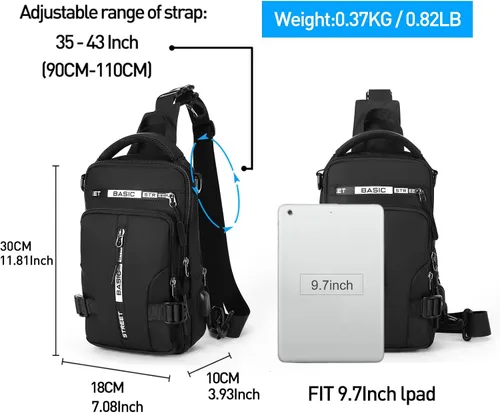 Vista 6 de Mochila cruzada pequeña negra para hombre y mujer, H-Negro, S, Moda