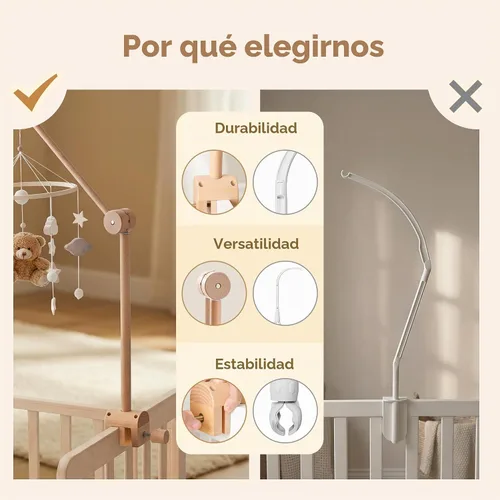 Vista 4 de let's make Brazo móvil para cuna de bebé, soporte de madera para cuna de bebé, altura ajustable para colgar cuna de bebé, accesorio para decoración