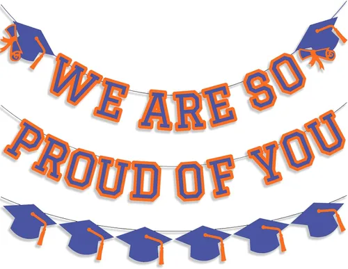 Vista 8 de Letrero con texto en inglés «We Are So Proud Of You», decoración de fiesta de graduación, guirnalda de tapa de felicitaciones, letrero de pared, Azul