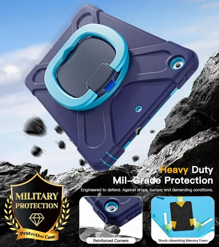 Vista 3 de BRAECN Funda para iPad de 9ª/8ª/7ª generación, resistente funda de silicona apta para niños con soporte plegable/asa para lápices, correa de hombro