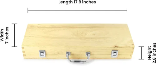 Vista 5 de Makerflo Juego de accesorios para parrilla de barbacoa, caja de herramientas de madera de arce, utensilios de acero inoxidable con guantes, kit