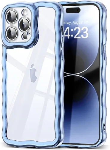 Vista 94 de SKYLMW Funda compatible con iPhone 12 Pro, diseño de ondas rizadas kawaii, borde chapado de lujo, elegante parte trasera transparente brillante, TPU