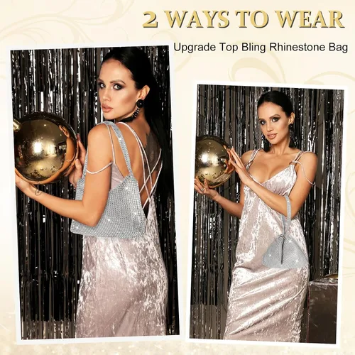 Vista 5 de Giantree Bolso de mano brillante con diamantes de imitación para mujer, bolso de noche brillante para bola de masa, bolso de mano para banquete