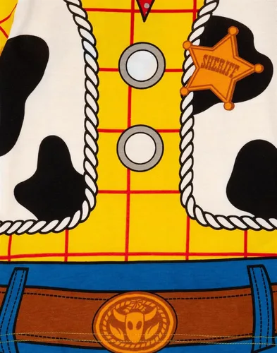 Vista 3 de Disney Toy Story - Conjunto de pijama para niños Camiseta y pantalones cortos de Sheriff Woody Cowboy para niños, ropa de dormir de película