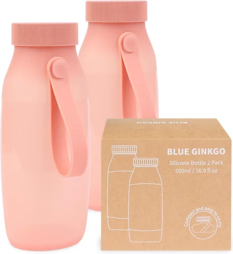 Vista 12 de BLUE GINKGO Botella de agua plegable – Botella de silicona ligera y plegable para viajes, senderismo y campamento