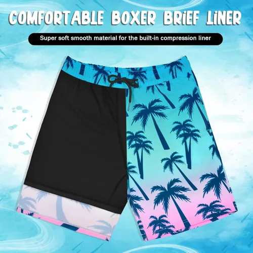 Vista 3 de MaciRept Traje de baño para niños, pantalones cortos de natación para niños y adolescentes, con forro de compresión, traje de baño para niños de 4 a