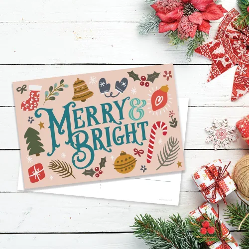 Vista 4 de m&h invites Merry & Bright Postales navideñas saludos navideños – Bonitas postales ilustradas para el invierno – 50