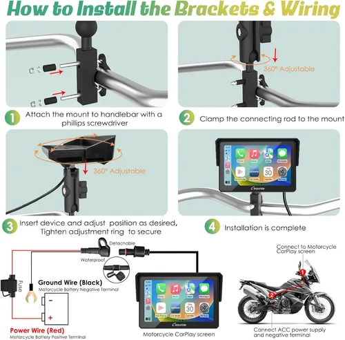 Vista 7 de Carpuride W502 motocicleta GPS inalámbrico portátil Carplay/Android Auto impermeable coche estéreo, 5 "IPS pantalla táctil con doble Bluetooth