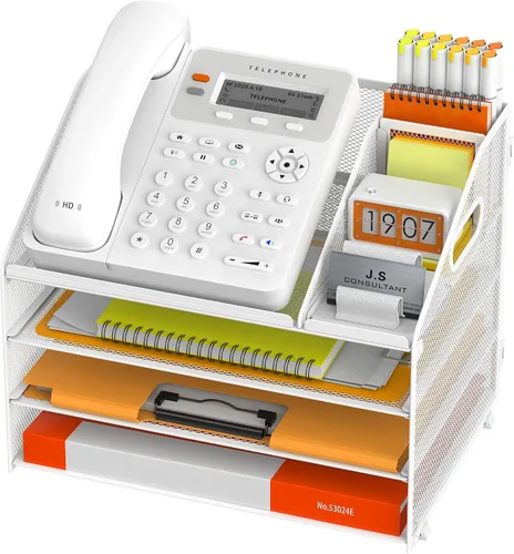 Vista 13 de DocNest - Organizador de archivos de 4 niveles con bandeja para cartas, organizador de escritorio de malla con asa, organizadores de escritorio