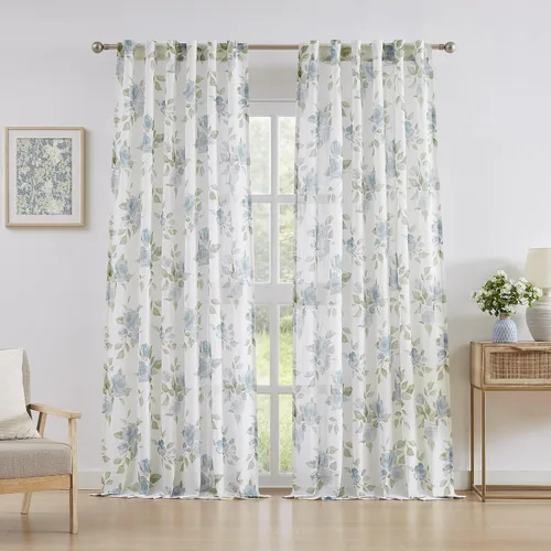 Vista 10 de Cortinas de lino natural mezclado semitransparentes con pestaña trasera para sala de estar, cortinas de lino texturizado estilo bohemio para filtrar