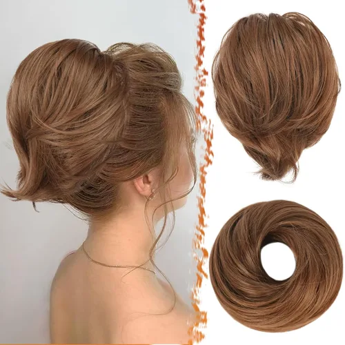 Vista 20 de BARSDAR Extensiones de Moño de Cabello Liso - Extensiones de Moño de Cola de Caballo Corta y Lisa para Mujeres, Coleteros de Moño de Cabello