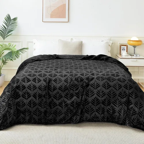 Vista 3 de Exclusivo Mezcla Manta de Vellón Tamaño King para Cama, Mantas Súper Suaves y Acogedoras para Uso Durante Todas las Estaciones, Patrón de Hojas