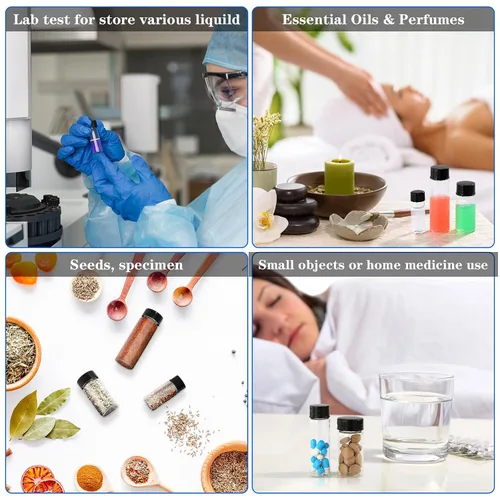 Vista 5 de Paquete de 20 Frascos de Vidrio Transparente de 0.135 fl oz con Tapas de Rosca, Frascos Pequeños para Líquidos para Aceite Esencial