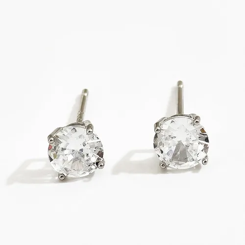 Vista 5 de Aretes tipo dormilona de plata de ley 925 con circonita cúbica para mujeres y hombres, chapados en oro blanco de 14 quilates, hipoalergénicos