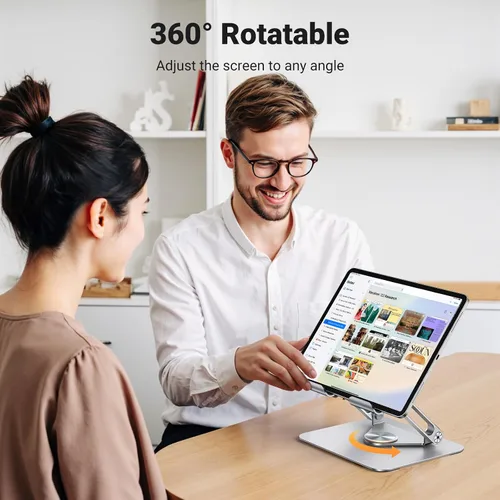 Vista 5 de UGREEN - Soporte para tablet para escritorio con base giratoria de 360°, soporte de aluminio de doble varilla ajustable, accesorios para el hogar