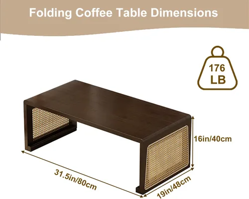 Vista 2 de Mesa de centro plegable japonesa, tabla baja japonesa de sentarse del piso ninguna asamblea Mesa de centro compacta de madera para sala de estar