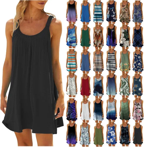 Vista 5 de Feancey Summer Dresses for Women 2023 Casual Beach Tank Dress Fashion Floral Print Boho Dress Sleeveless Cover Up Sundress
