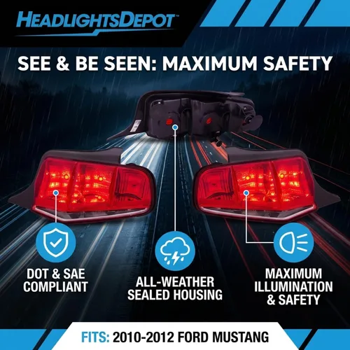 Vista 3 de HEADLIGHTSDEPOT Juego de luces traseras de diseño simple con par de lentes transparentes rojas compatibles con Mustang/Shelby GT500 2010-2012