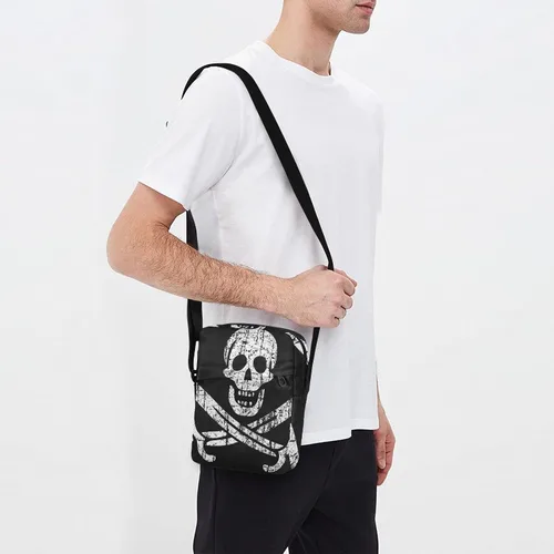 Vista 7 de Bolso bandolera con bandera pirata para mujeres y hombres, bolso cruzado lindo bolso cruzado para hombre con correa ajustable para niñas y mujeres