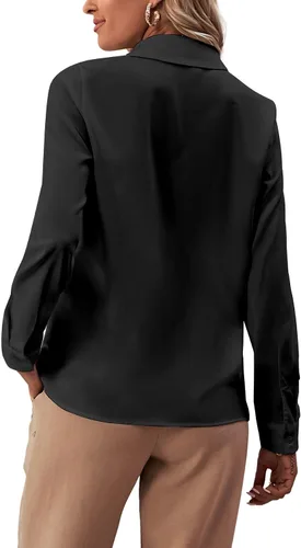 Vista 2 de LYANER - Blusa de manga larga con cuello de botón y volantes en la parte delantera para mujer