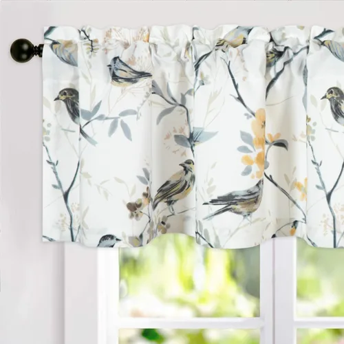 Vista 45 de VOGOL Cenefa de pájaro y bayas, decoración clásica de ventana de campo americano con estampado botánico, cortina de bolsillo para barra fácil