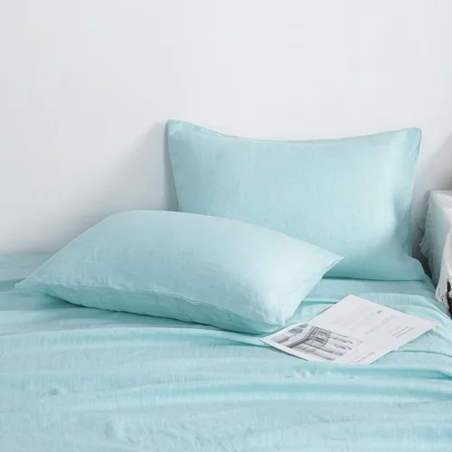 Vista 3 de NTBAY Fundas de almohada de lino francés – Teñidas con hilo, paquete de 2, fundas de almohada estándar de 100% lino, fundas de almohada lavadas
