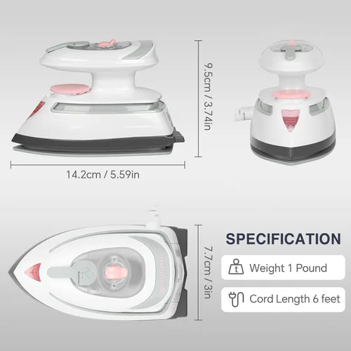 Vista 7 de BEAUTURAL Mini plancha de vapor de viaje para ropa con doble voltaje, control de temperatura, suela antiadherente y almacenamiento de cables, ideal