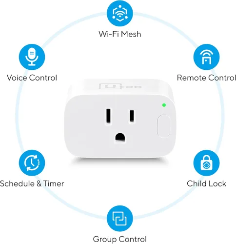 Vista 2 de Enchufe inteligente UTEC, salida de malla Wi-Fi, enchufe inteligente ultra eficiente de 15 A compatible con Alexa, Google Home e IFTTT, no requiere