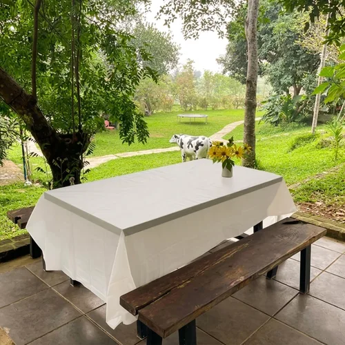 Vista 2 de ANECO Manteles 100% compostables para mesas rectangulares (54 x 108 pulgadas, 3 unidades) – Mantel rectangular desechable blanco – Mantel de mesa