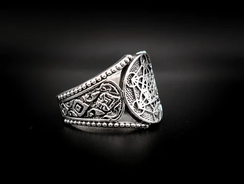 Vista 6 de Anillo Metatron Cube Geometría Sagrada de Plata de Ley 925 para hombre