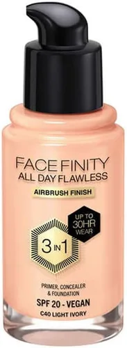 Vista 6 de Max Factor Facefinity 3 en 1 base de maquillaje líquida todo el día sin imperfecciones, SPF 20-32 Beige claro, 30 ml