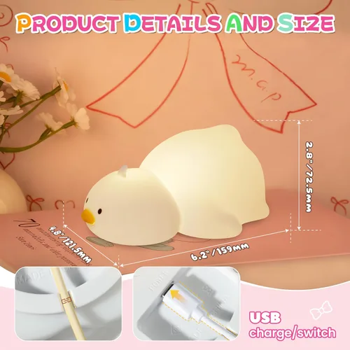 Vista 6 de Luz nocturna para niños, luz nocturna LED de silicona regulable recargable con 7 colores, lámpara de noche para guardería de bebé, lámpara táctil