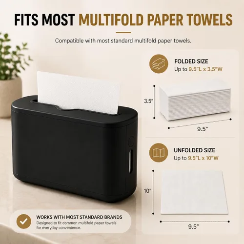 Vista 3 de Dispensador de toallas de papel multidobladas para encimera, dispensador de toallas de mano para dormitorio, baño, cocina, inodoro (negro)