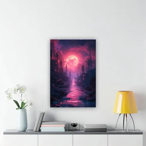 Vista 6 de Synthwave Neon City Print – Retro Sci-Fi Digital Art – Modern Vibrant Wall Decoration Modern Wall Prints Abstract Geometric Minimalist Art Framed