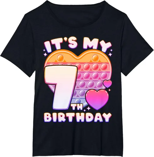 Vista 66 de Pop-it Birthday Girl 7 años de edad, Push it Pop Fidget Bubble Camiseta, Negro