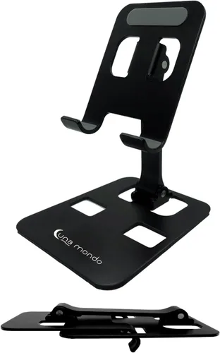 Vista 2 de Soporte para teléfono - Ligero, plegable y duradero con dos bisagras ajustables. Negro