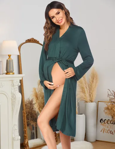 Vista 3 de Ekouaer - bata de maternidad 3 en 1 para el parto, para amamantar en el hospital y para usar como bata de baño.