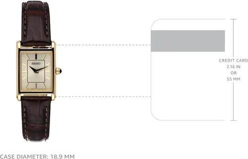 Vista 4 de SEIKO Essentials Watch for Women - Essentials - Water Resistant with Stainless Steel Rectangular Case and Leather Strap