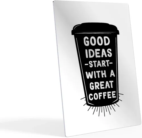 Vista 2 de HB Art Design Good Ideas Start With a Great Coffee Quote on Black Cup Metal Print Wall Art Coffee Bar Decor Coffee Signs Kitchen Wall Decor Dining