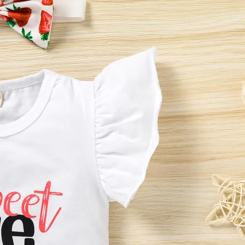 Vista 10 de Conjunto de ropa para bebé niña de 1er cumpleaños con mangas con volantes + pantalones cortos estampados + diadema para tartas