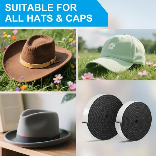 Vista 6 de Paquete de 2 rollos de cinta reductora de tamaño de sombrero de 80 pulgadas, insertos de sombrero para hacer un ajuste cómodo, inserto reductor