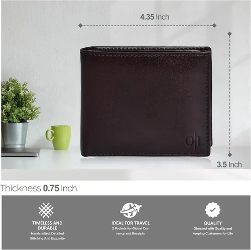 Vista 5 de Carteras RFID delgadas para hombres - Cartera de bolsillo frontal de piel genuina