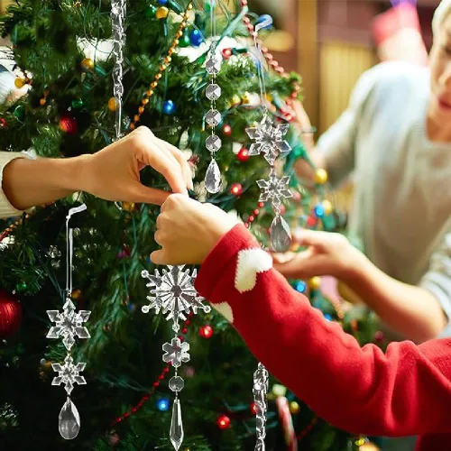 Vista 6 de 24 Piezas de Adornos de Navidad de Cristal Resistente a Romper para Decoraciones de Árbol de Navidad Adornos de Copo de Nieve de Cristal Adornos