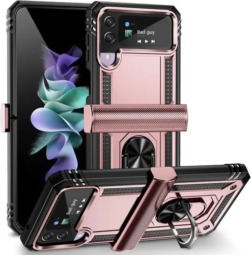 Vista 12 de ONOLA Funda compatible con Samsung Galaxy Z Flip 4/3 con protección de bisagra y anillo giratorio de 360° con soporte magnético resistente