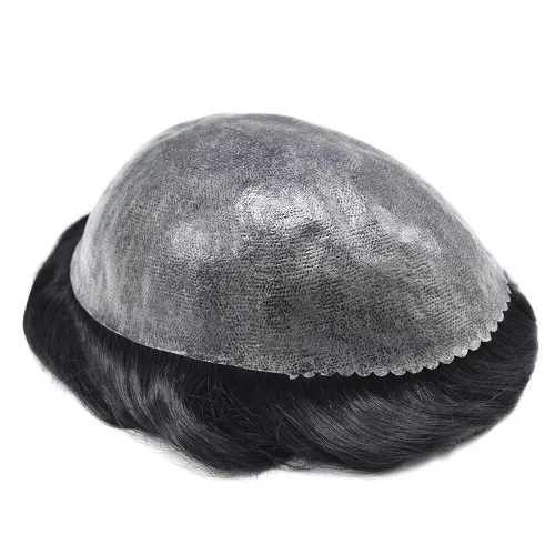 Vista 5 de LYRICAL HAIR Toupee para hombres de piel fina inyección de PU unidad de peluca para hombre 1# Jet Real Natural Cabello humano Pieza Sistema
