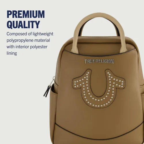 Vista 5 de True Religion Mini Backpack, Studded Horseshoe Logo Small Travel Bag Purse for Women, Adjustable Shoulder Straps