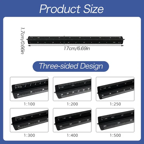 Vista 2 de Triangular Scale, 30 cm Architect Ruler, Drawing Ruler, Aluminium Scale Ruler for Architects, Students, Draftsmen and Engineers, Black
